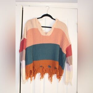 Miracle Striped V-Neck Sweater in Pink, Teal, Orange, Cream